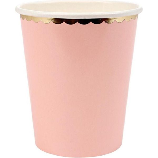 Bicchieri Di Carta, 8 Pezzi / 300Ml - Opachi / Bordo Dorato, Rosa-image
