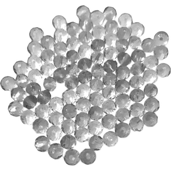 Perle Di Vetro - Tipo "Sfaccettato"" - 100 Pezzi - 8 Mm - Bianco/Trasparente"-image