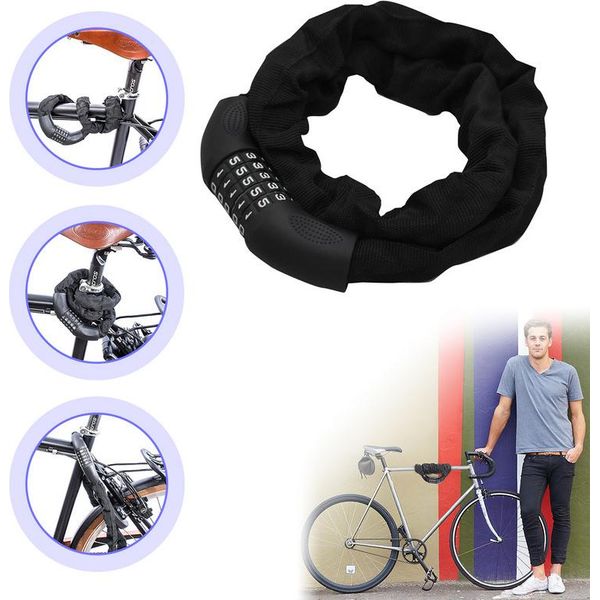 Fiqops Lucchetto Per Bicicletta 90Cm Lucchetto A Catena Lucchetto A Combinazione Nero-image