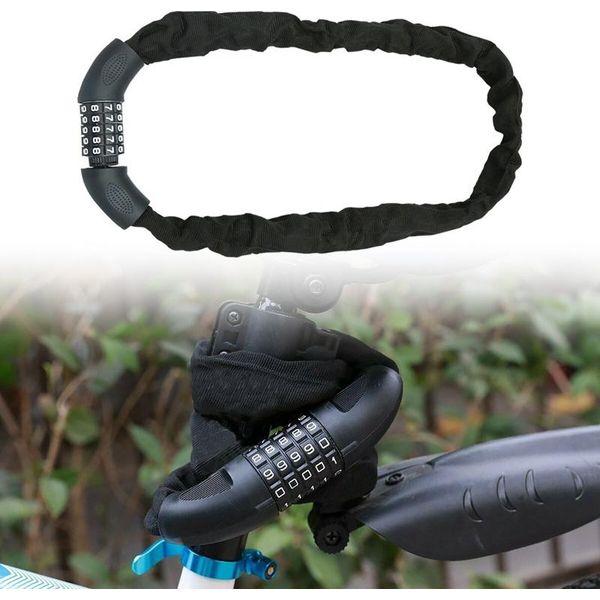 Fiqops Lucchetto Per Bicicletta 120Cm Lucchetto A Catena Lucchetto A Combinazione Nero-image
