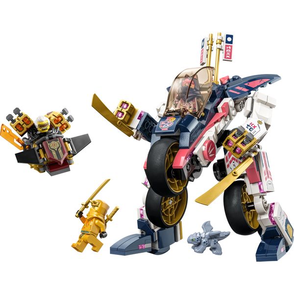 Lego 71792 Ninjago Sora Transforming Mech Bike Racer, Set 2In1 Con Action Figure Mech Trasformabile, Set Di Giocattoli Moto Con 3 Minifigure Per Bambini, Ragazzi E Ragazze-image