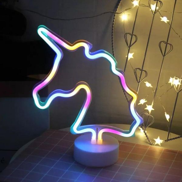 Luce Led Neon, Lampada Da Appoggio Decorativa, Unicorno Colorato, Circa 28,5 X 24,5 X 8,5 Cm-image
