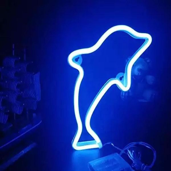 Luce Led Neon, Luce Decorativa A Batteria Usb, Blu Delfino, Circa 33 X 17 Cm-image