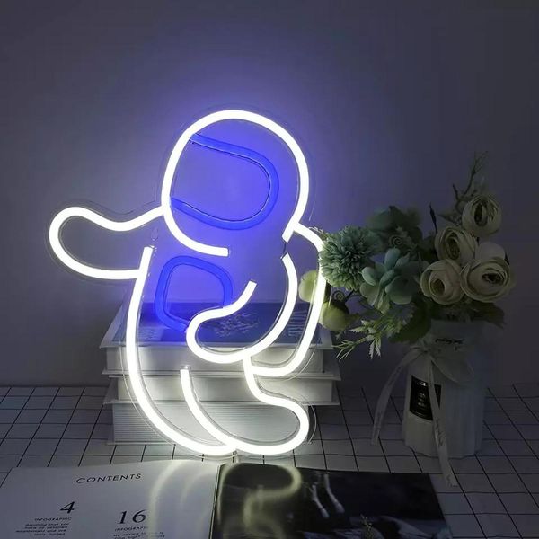 Luce Led Neon, Applique Decorativa, Astronauta Fluttuante Bianco, Circa 36 X 32 X 2 Cm-image