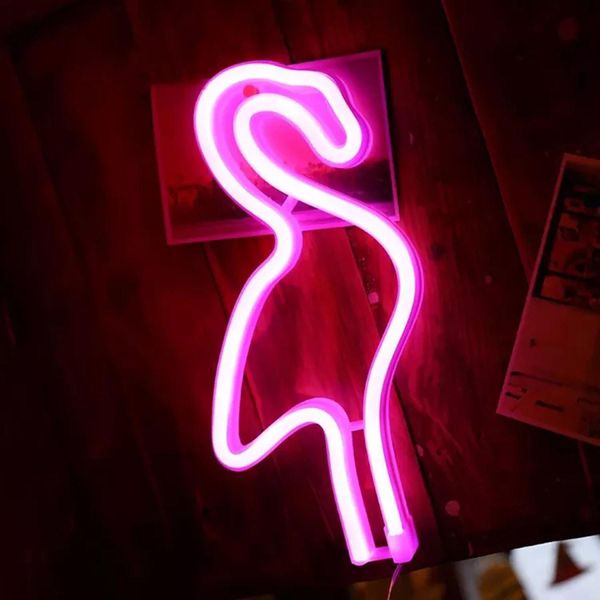 Luce Led Neon, Luce Decorativa A Batteria Usb, Rosa Fenicottero, Circa 28,7 X 16 Cm-image
