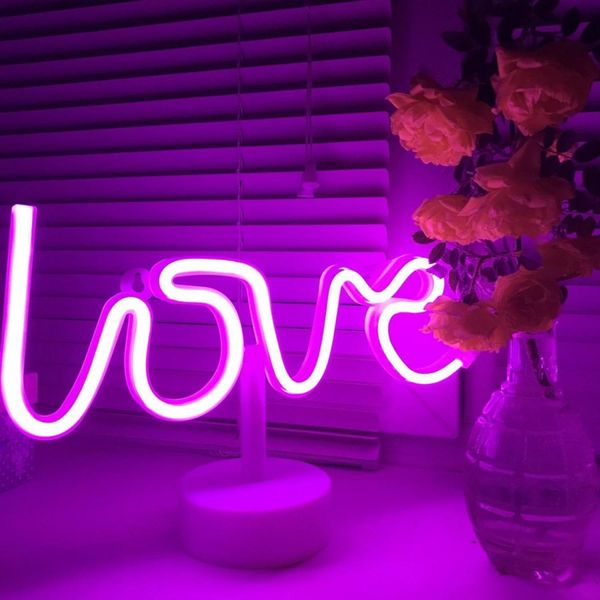 Luce Led Neon, Lampada Da Terra Decorativa, Rosa Love, Circa 16 X 28 X 8,5 Cm-image