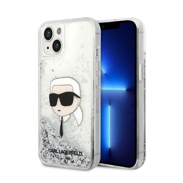 Karl Lagerfeld Klhcp14Mlnkhch Custodia Rigida Per Iphone 14 Plus / 15 Plus 6,7 Srebrny/Argento Glitter Karl Head-image