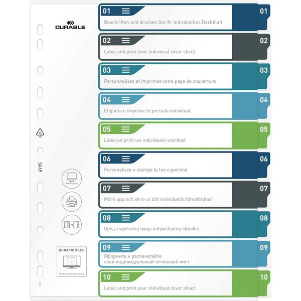 Durable Divisorio A4+ In Pp Con 10 Tasti Colorati 1-10 E Indice Personalizzabile, Colorato, 679527-image