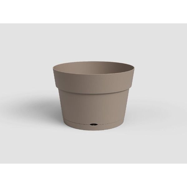 Capri Vaso Da Fiori Rotondo E Rotondo - Plastica - Serbatoio D'acqua - Diametro 35 Cm - Taupe - Artevasi-image