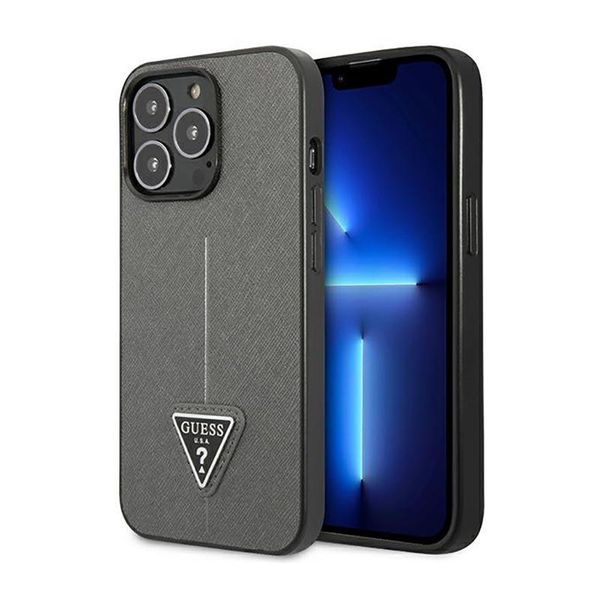 Guess Guhcp14Lpsatlg Custodia Rigida Per Iphone 14 Pro 6.1 Argento/Argento Logo Saffianotriangle-image