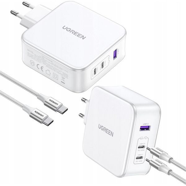 Ugreen Nexode USB-A+2*USB-C 140W Gan Fast Charger+Usb-C Cable Wht (15339)-image