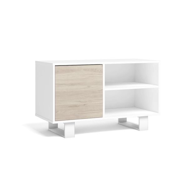 Mobile Tv, Soggiorno, Modello Wind, Colore Bianco E Rovere, 95X40X57Cm-image