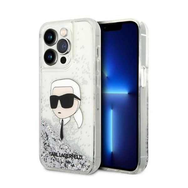Karl Lagerfeld Klhcp14Xlnkhch Custodia Rigida Per Iphone 14 Pro Max 6.7 Argento/Silver Glitter Karl Head-image
