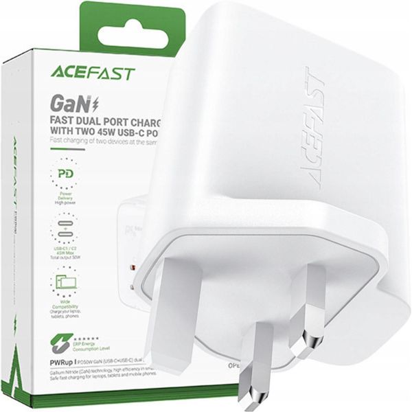 Caricabatterie Acefast Gan 65W 3 Porte (1Xusb, 2Xusb C Pd) Uk Plug Bianco (A44)-image