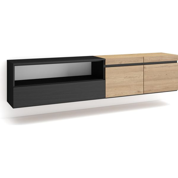 Mobile Tv Soggiorno, 200X35X45Cm, Per Tv Fino A 80", Da Appendere, Rovere E Nero"-image
