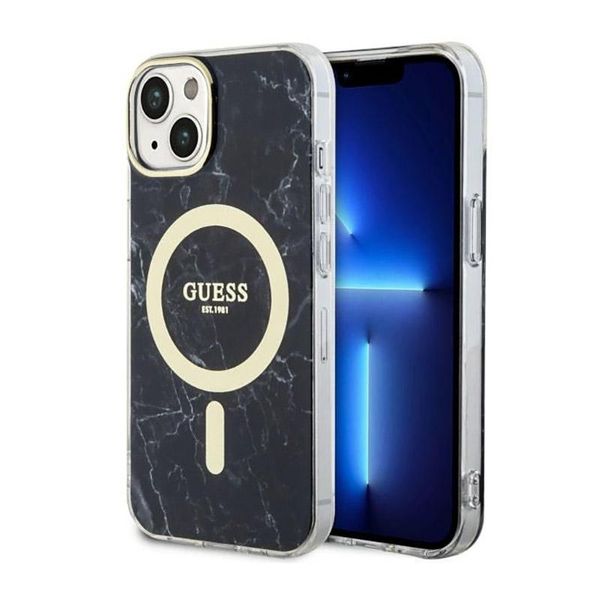 Guess Guhmp14Spcumak Custodia Rigida Per Iphone 14 / 15 / 136.1 Czarny/Nero In Marmo Magsafe-image