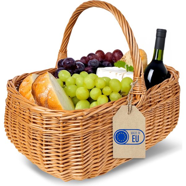 Creative Home Cestino Vimini Con Manico | Cesto Funghi Picnic Decorativo | 36 X 26 X 31 Cm | Fatto A Mano Durevole | Salice Naturale Marrone Spesso-image