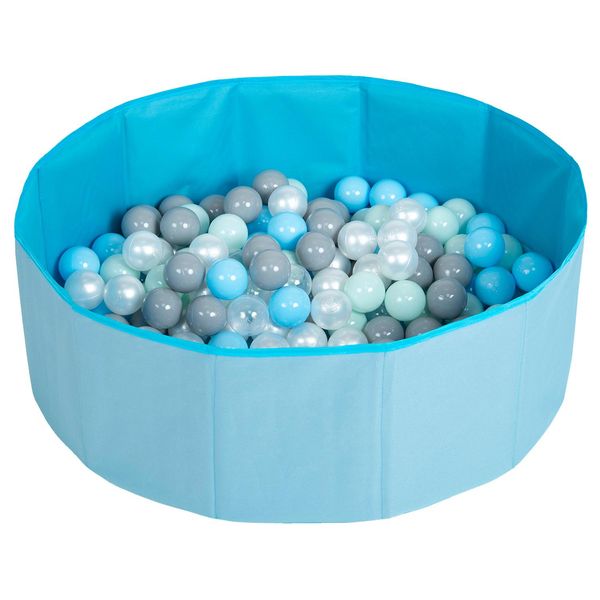 Selonis Vasca Per Palline Pieghevole Con 200 Palline Per Animali Da Gioco Per Bambini, Blu: Perla/Grigio/Trasparente/Baby Blue/Minze-image