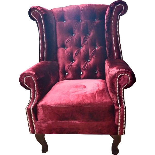 Wing Chair Poltrona Chesterfield Velluto Rosso Divano 1 Posto Moderno Nuovo-image