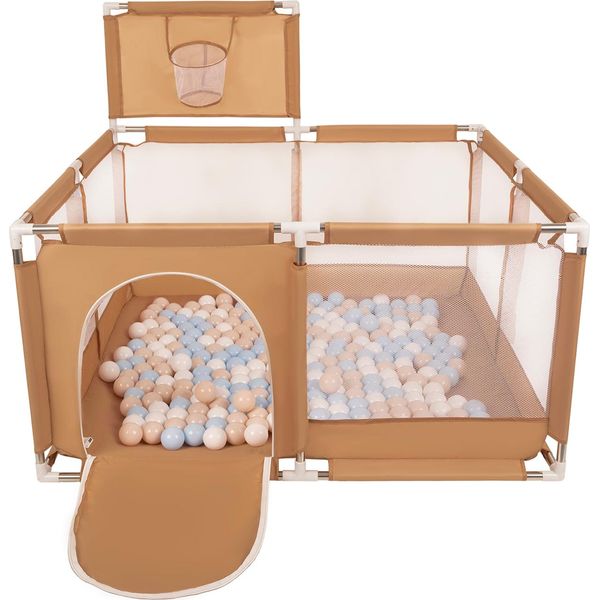 Box Selonis Con Cesto E 400 Palline Box Per Bambini, Beige:Beige Pastello/Blu Pastello/Bianco-image