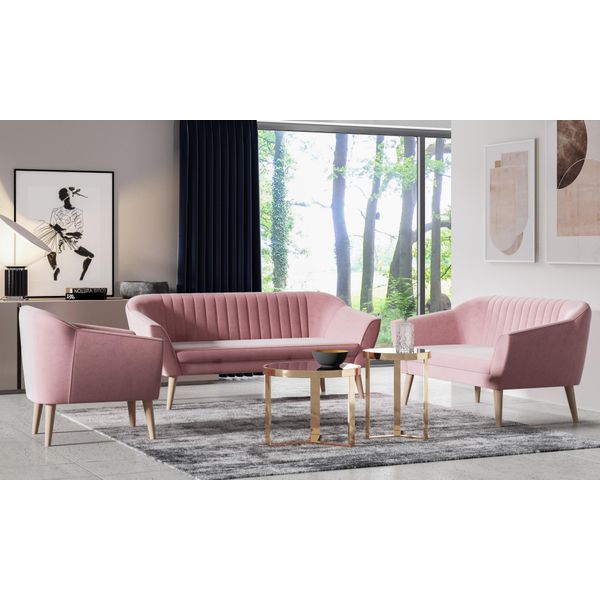 Set Soggiorno Divano 3 Posti 2 Posti + Poltrona Divano 321 Velluto Rosa-image