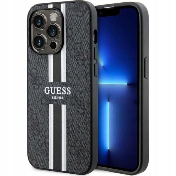 Guess Guhmp14Lp4Rpsk Custodia Rigida Per Iphone 14 Pro 6.1 Czarny/Nero 4G A Righe Stampate Magsafe-image