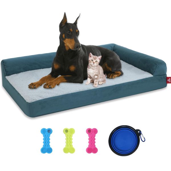 Letto Ortopedico Per Cani Di Taglia Media-76X51X18Cm Cesto Per Cani In Memory Foam Cani Di Taglia Media Lettino Per Cani Lavabile, Blu Scuro, Taglia L-image