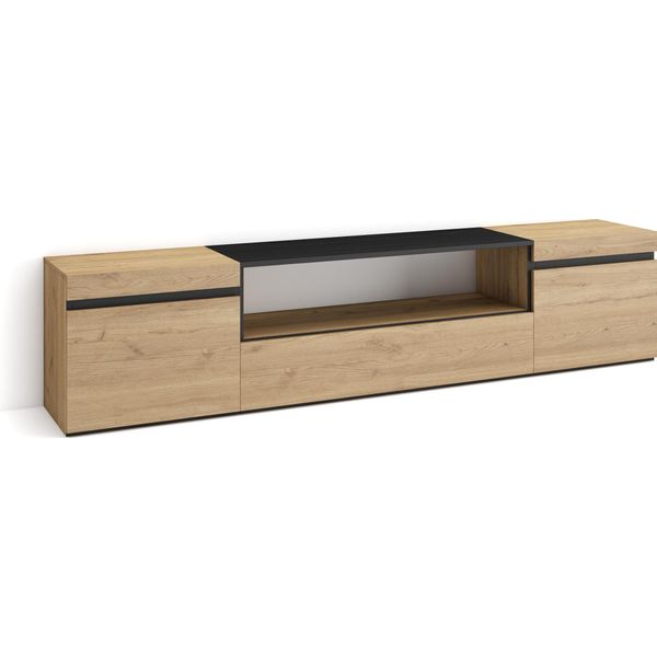 Mobile Tv Soggiorno, 200X35X45Cm, Per Tv Fino A 80", Mobile Soggiorno, Rovere E Nero"-image
