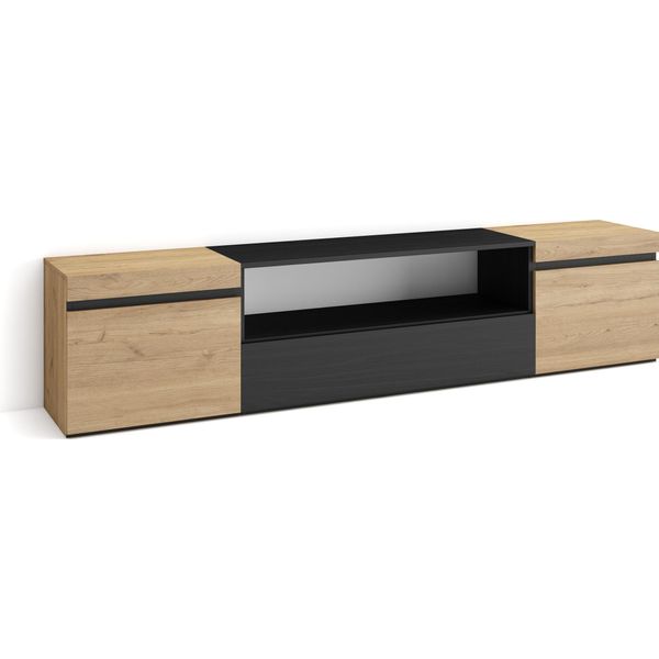 Mobile Tv Soggiorno, 200X35X45Cm, Per Tv Fino A 80", Mobile Soggiorno, Rovere E Nero"-image