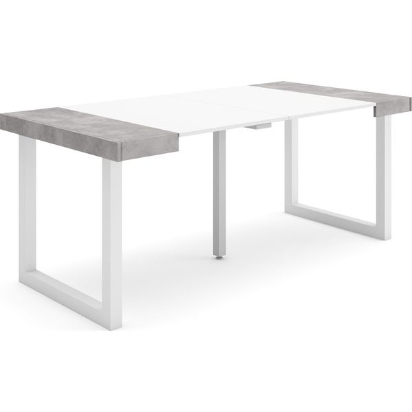 Consolle Allungabile, 180X90X73Cm, Per 8 Persone, Gambe In Legno, Bianco E Cemento-image