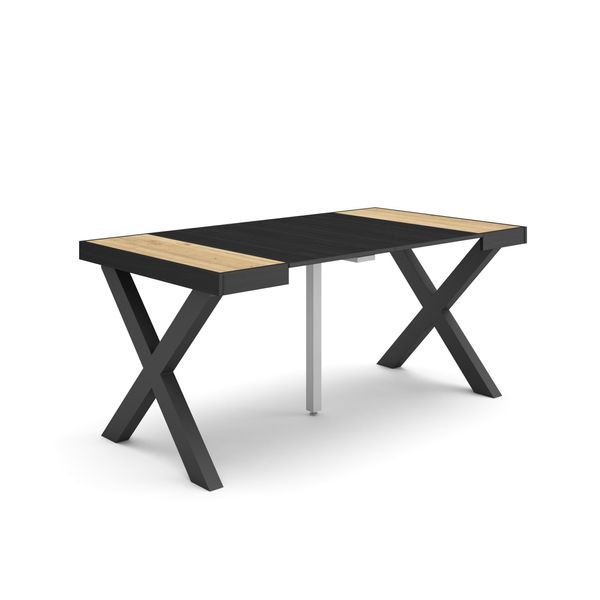 Consolle Allungabile, 160X90X73Cm, Per 8 Persone, Gambe In Legno, Rovere E Nero-image