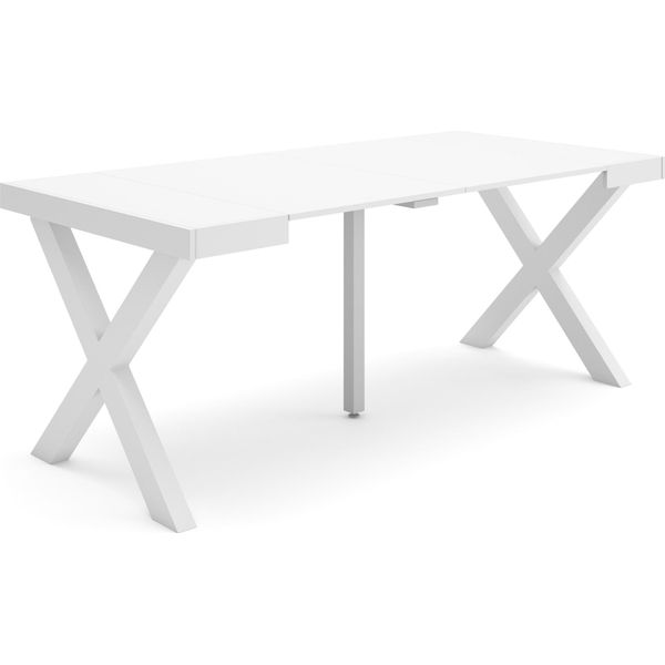 Consolle Allungabile, 180X90X73Cm, Per 8 Persone, Gambe In Legno, Bianco-image