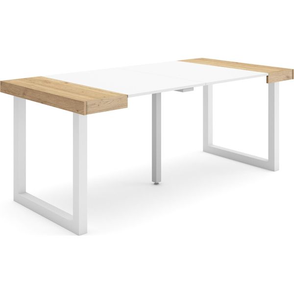 Consolle Allungabile, 180X90X73Cm, Per 8 Persone, Gambe In Legno, Rovere E Bianco-image