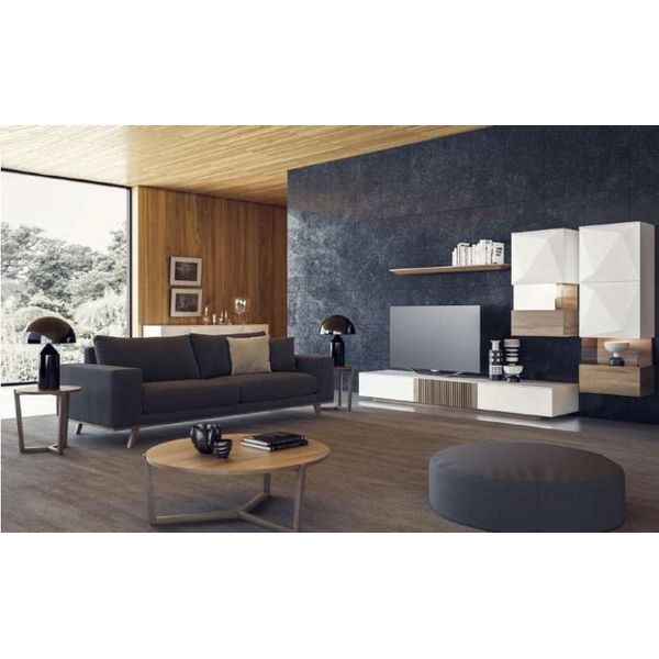 Divano Grigio Da Salotto Divano Imbottito A Tre Posti Stile Di Arredamento Moderno-image