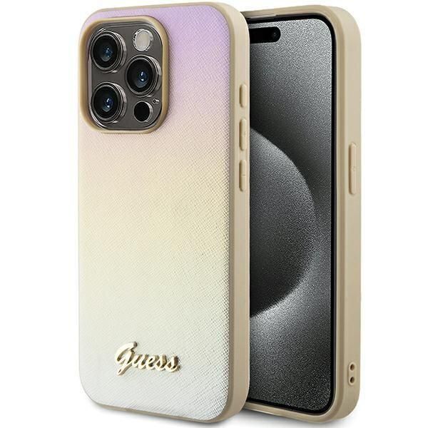 Guess Guhcp15Xpsairsd Iphone 15 Pro Max 6.7 ZłOty/Gold Custodia Rigida Saffiano Iridescent Script-image