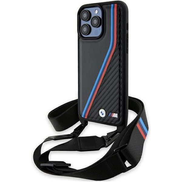 Bmw Bmhcp15X23Psvtk Iphone 15 Pro Max 6.7 Czarny/Nero Custodia Rigida M Edition Carbon Tricolor Lines & Strap-image