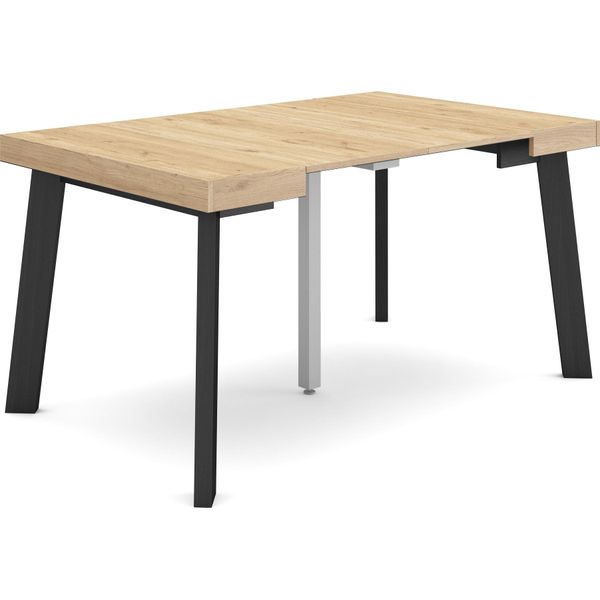 Consolle Allungabile, 140X90X73Cm, Per 6 Persone, Gambe In Legno, Rovere E Nero-image