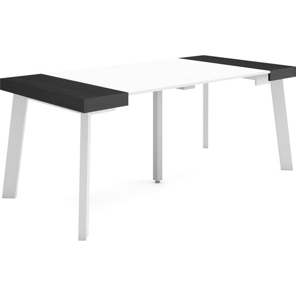 Consolle Allungabile, 180X90X73Cm, Per 8 Persone, Gambe In Legno, Bianco E Nero-image