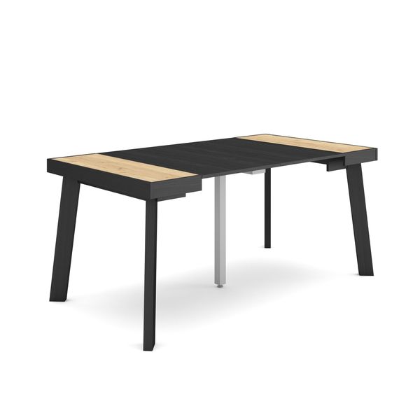 Consolle Allungabile, 160X90X73Cm, Per 8 Persone, Gambe In Legno, Rovere E Nero-image