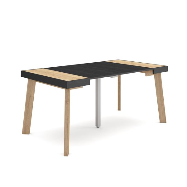 Consolle Allungabile, 160X90X73Cm, Per 8 Persone, Gambe In Legno, Rovere E Nero-image