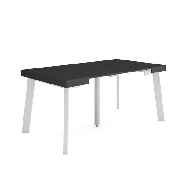 Consolle Allungabile, 160X90X73Cm, Per 8 Persone, Gambe In Legno, Nero-image