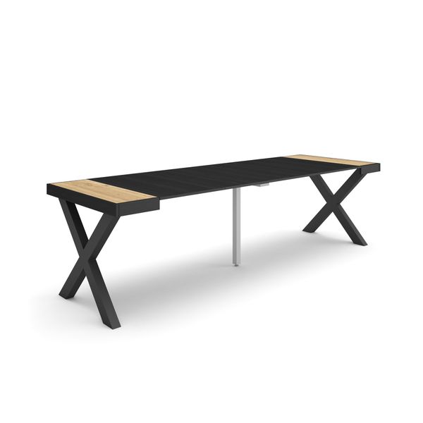 Consolle Allungabile, 262X90X73Cm, Per 12 Persone, Gambe In Legno, Rovere E Nero-image