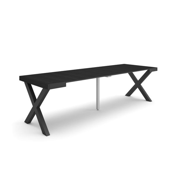 Consolle Allungabile, 262X90X73Cm, Per 12 Persone, Gambe In Legno, Nero-image