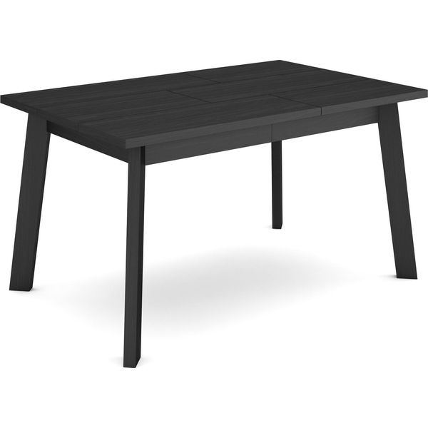 Tavolo Da Pranzo, 140X90X75Cm, Per 6 Persone, Gambe In Legno, Nero-image