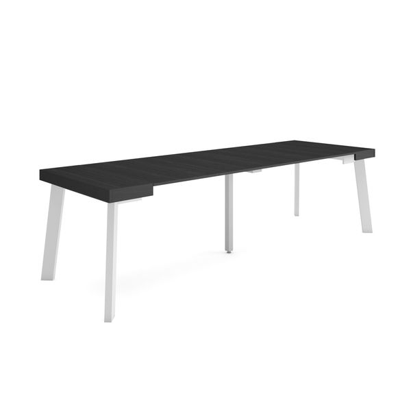 Consolle Allungabile, 262X90X73Cm, Per 12 Persone, Gambe In Legno, Nero-image