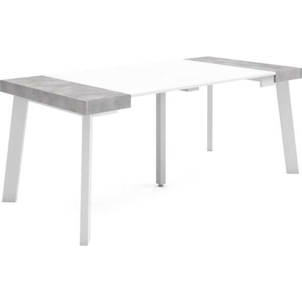 Consolle Allungabile, 180X90X73Cm, Per 8 Persone, Gambe In Legno, Bianco E Cemento-image