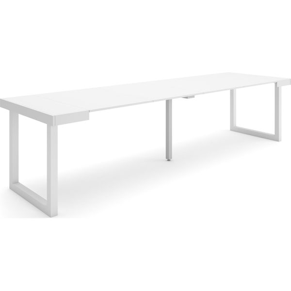 Consolle Allungabile, 302X90X73Cm, Per 14 Persone, Gambe In Legno, Bianco-image