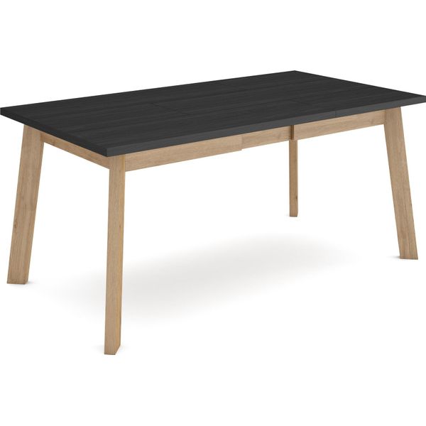 Tavolo Da Pranzo, 167X90X75Cm, Per 8 Persone, Gambe In Legno, Nero E Rovere-image