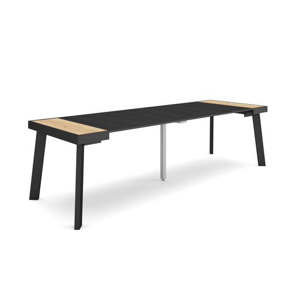 Consolle Allungabile, 262X90X73Cm, Per 12 Persone, Gambe In Legno, Rovere E Nero-image