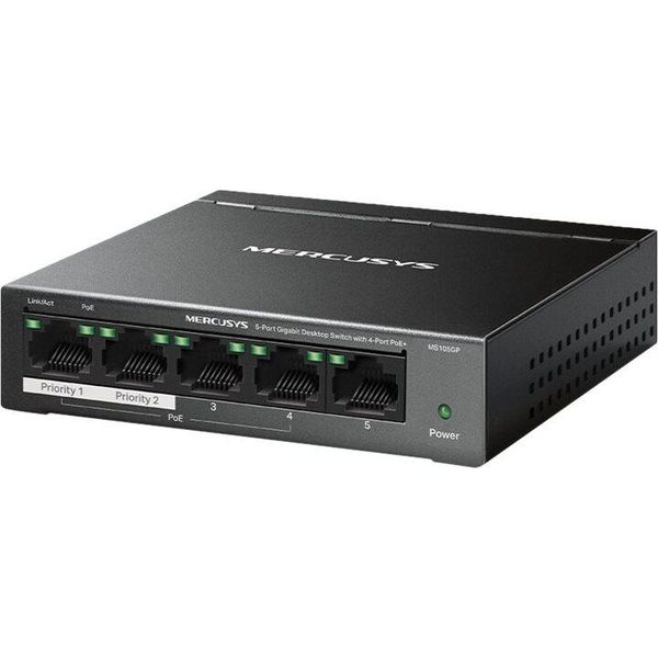 Mercusys MS105GP Switch Di Rete Gigabit Ethernet (10/100/1000) Power Over Ethernet (Poe) Nero (MS105GP)-image
